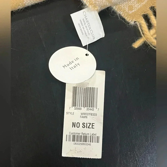 NWT Made in Italy Charter Club Tan Beige Fringe Accent Floral Border Scarf Wrap - Picture 4 of 9